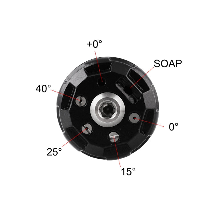 Nozzle head diagram showing spray angles and SOAP mode positions