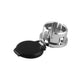 Chrome lighter plug retainer with open black cap and exposed contacts