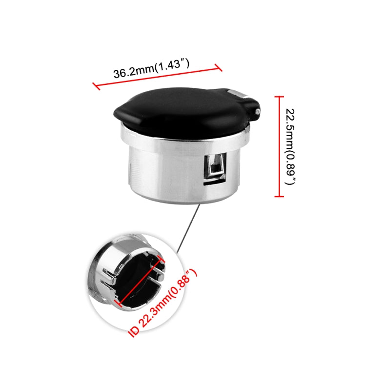 Chrome retainer with black cap, front slot visible; compact size