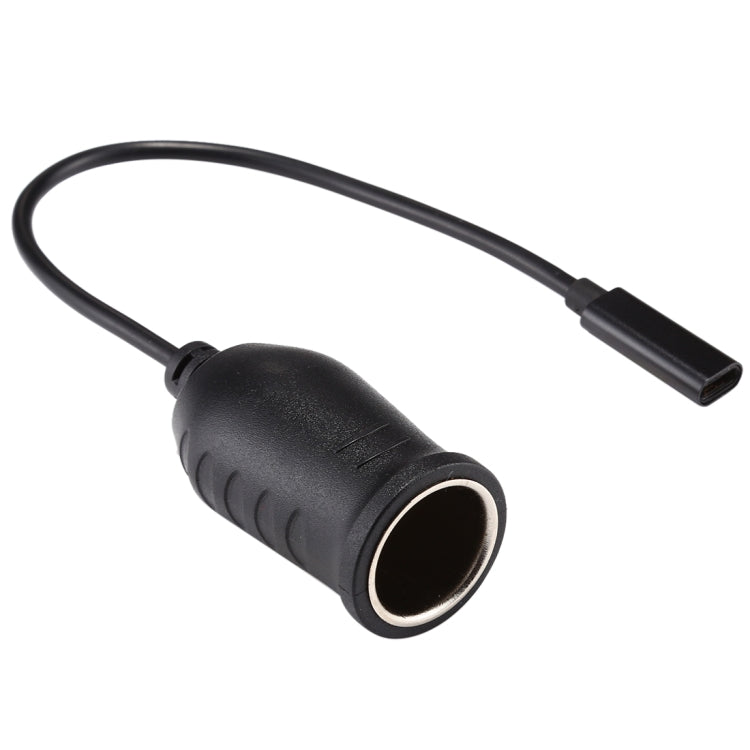 Black Type-C cigarette lighter connector cable, with end cap and USB-C port