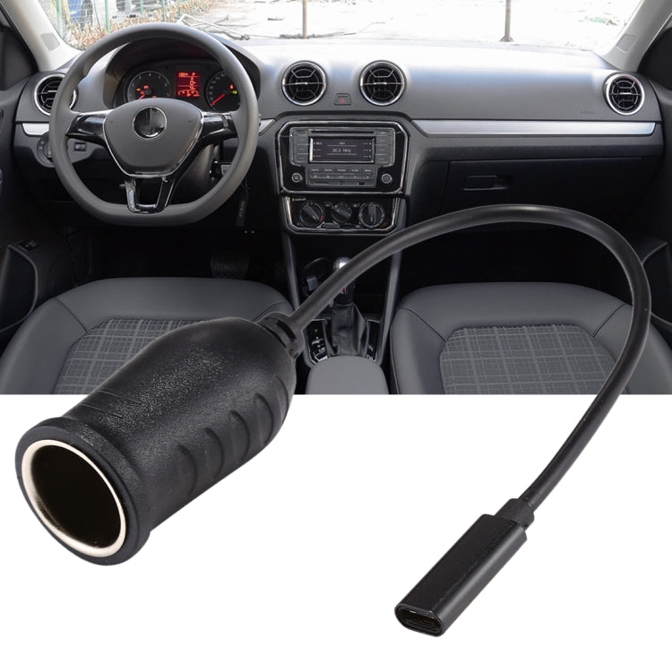 Black Type-C cigarette lighter adapter with USB-C end and long cable