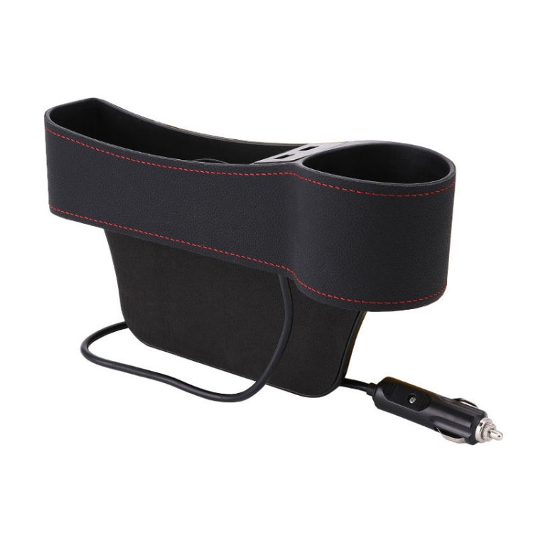 Black PU leather car co-pilot seat console with dual cup holders and cigarette lighter plug