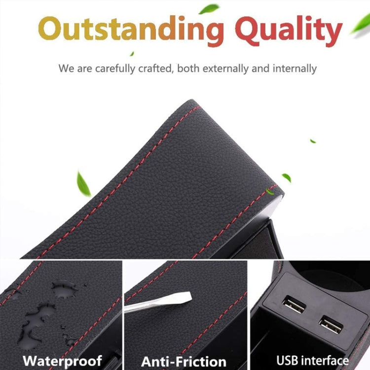 Black PU leather organizer sleeve with red contrast stitching and anti-friction textured surface