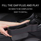 Black PU leather seat gap organizer with cup holder and side power plug, installation shown