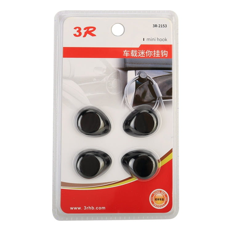 3R blister package with four glossy black car mini bag hanger hooks