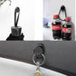 Car mini bag hanger hook with metal ring and straps, shown on seat area