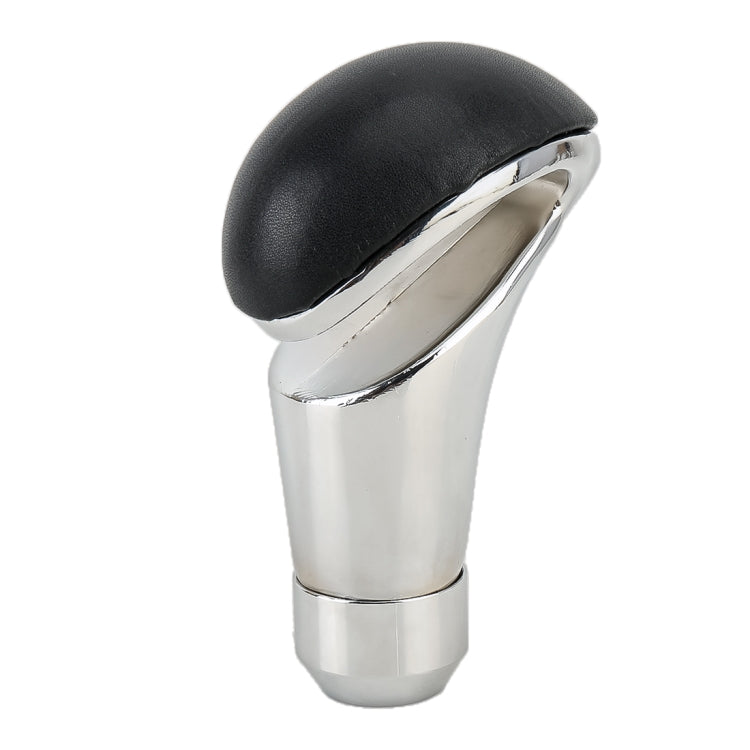 Black leather-topped gear shift knob with chrome metal body