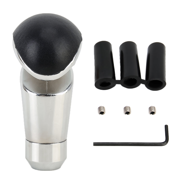 Gear shift knob kit: black leather top, chrome base, rubber sleeves, bolts, hex key