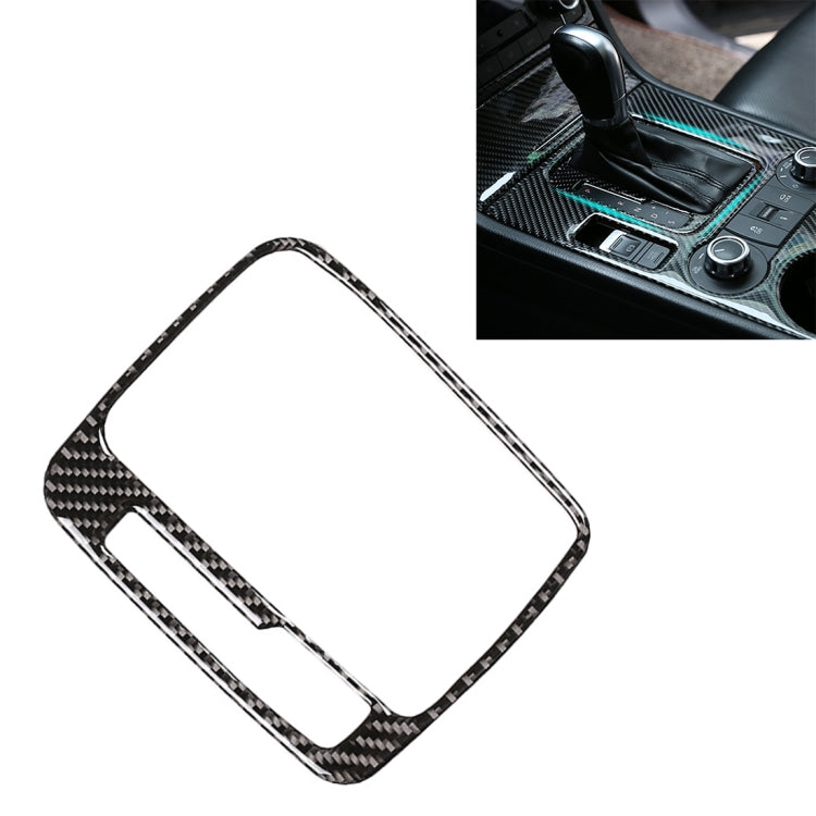Carbon fiber-look gear selector panel trim sticker, rectangular frame with cutout