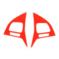 Pair of red steering wheel button overlay stickers with curved cutouts