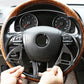 Carbon fiber steering wheel button trim stickers on wheel controls, two pieces