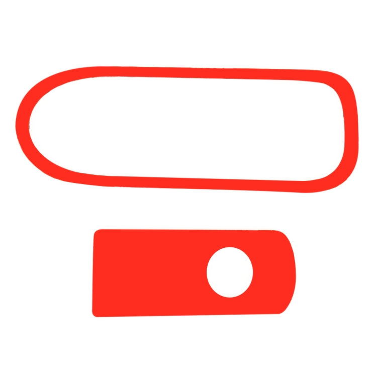 Red template outline showing oval bezel shape and rectangle with round switch hole