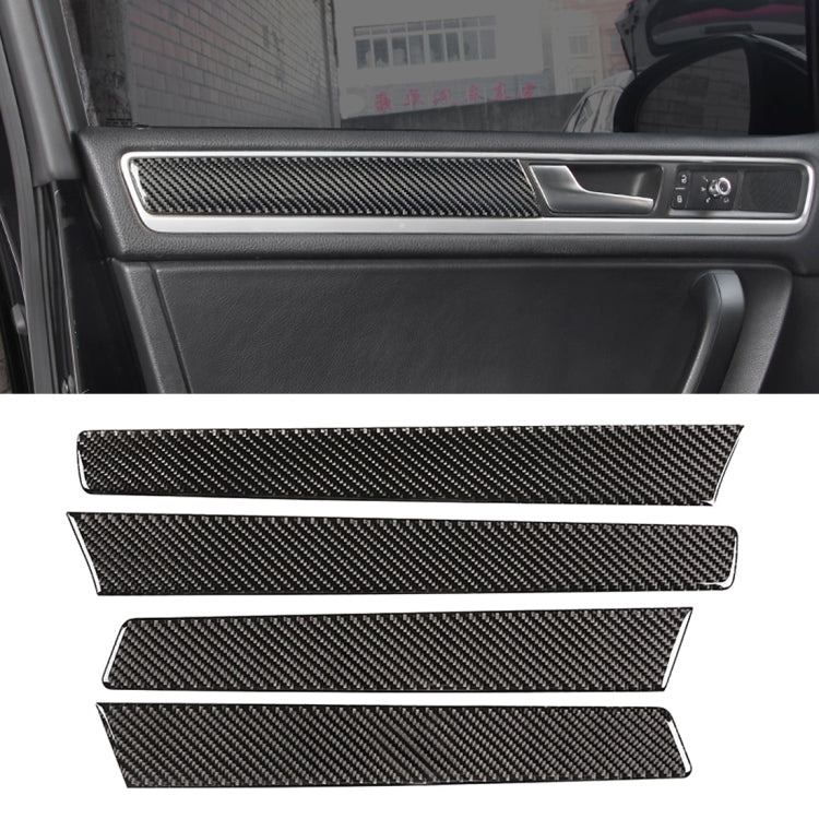Black carbon fiber door panel trim sticker set, installed on car interior door handle area
