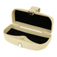 Beige sunglasses case open with cushioned interior and card slot