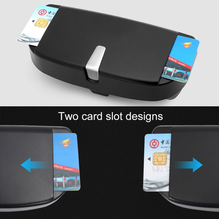 Black car sunglasses case with card slot area and card holders