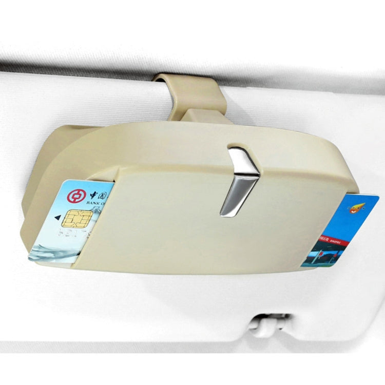 Beige car sunglasses case with card slot, lid closed