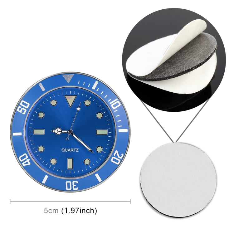 Blue quartz car watch with included adhesive round mounting pieces and strap cord