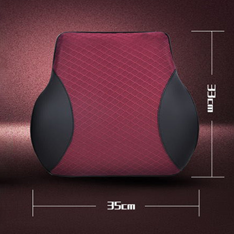 Red car lumbar support pillow with black side pads and quilted grid front