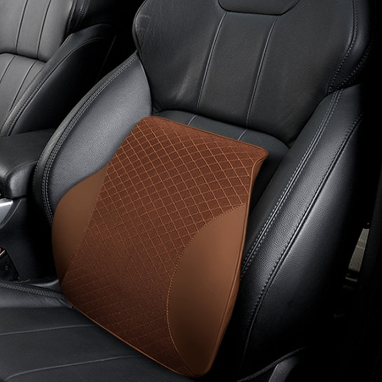 Car lumbar pillow in coffee brown with breathable mesh grid front