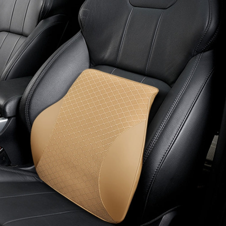 Car lumbar pillow in beige with breathable mesh grid front