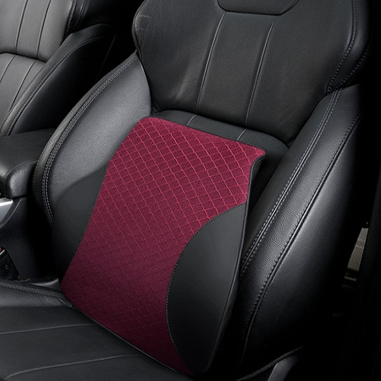 Car lumbar pillow in burgundy red with breathable mesh grid front