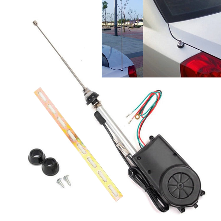Car automatic expansion antenna with mounting brackets and wiring module, silver and black