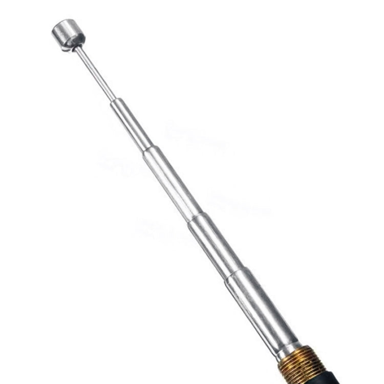 Metal car antenna mast with threaded base and top, silver tone