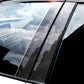 Carbon fiber B-pillar trim strips with textured weave, applied on car window edge