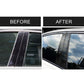 Before-and-after view of carbon-fiber B-pillar trim stickers on car