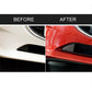 Before and after view showing carbon fiber bumper decorative stickers on vent trim