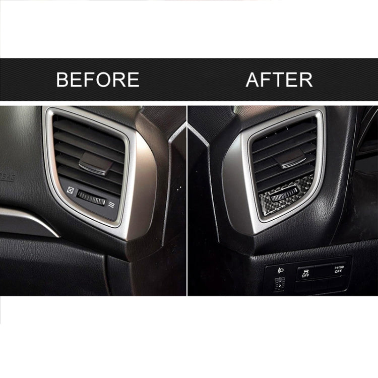 Car dashboard air vent before-and-after view featuring carbon fiber trim frames