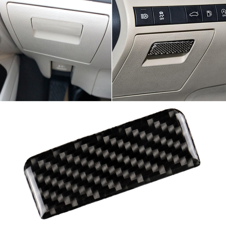 Carbon fiber storage box handle trim sticker with black crosshatch weave pattern