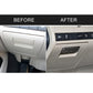 Carbon fiber handle trim sticker shown before and after on car center panel