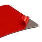 Triangular carbon fiber sticker partially peeled from red backing sheet
