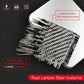 Carbon fiber weave close-up for air vent trim, glossy black braided texture