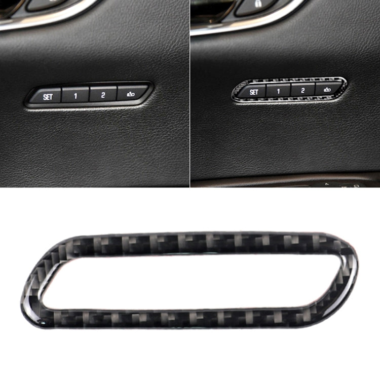 Carbon fiber-look seat memory adjustment trim over black control panel buttons