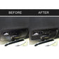 Car interior dome light panel area with black carbon-fiber sticker, before/after