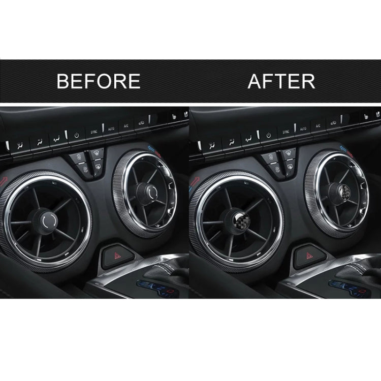 Car interior dashboard vents shown with and without four air outlet stickers