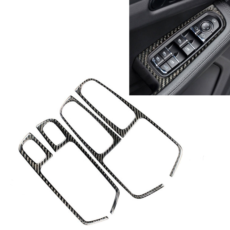 Set of carbon fiber window control panel sticker overlays, four pieces, black and silver weave