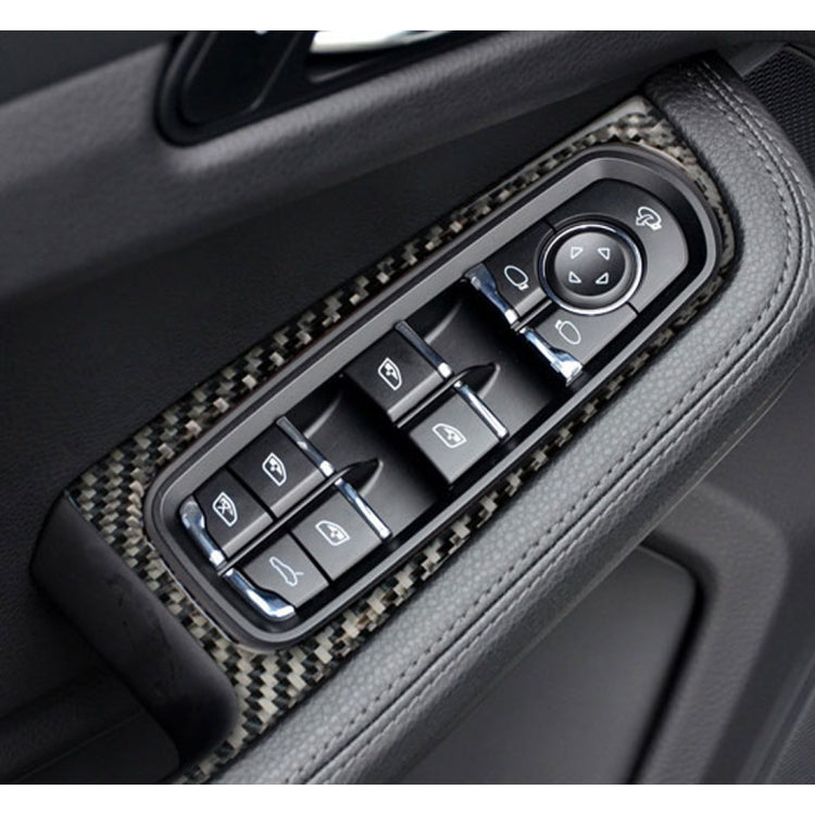 Carbon fiber window button panel sticker cover with control buttons, black and silver