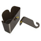 Car back seat trash bin with mounting hook and clips, showing underside