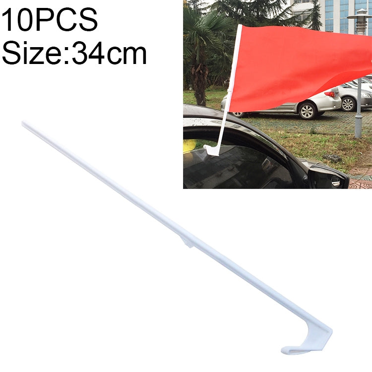 White plastic car window flagpole with clip base, 34 cm length