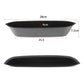Black shallow storage tray with size markings and front profile view