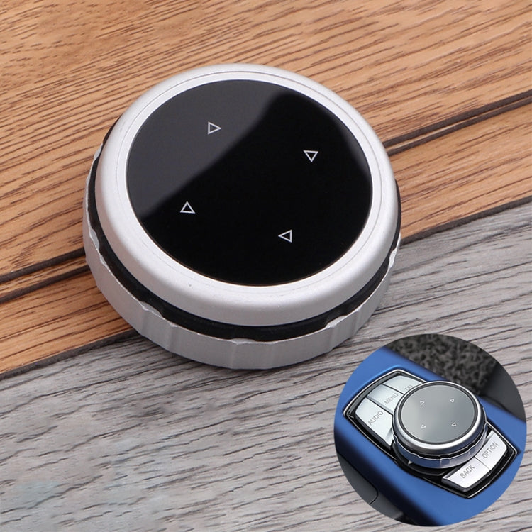 Multi-function IDRIVE knob cover: silver rim, black face with arrow icons
