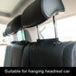 Black car hanging bag attached to headrest with adjustable straps