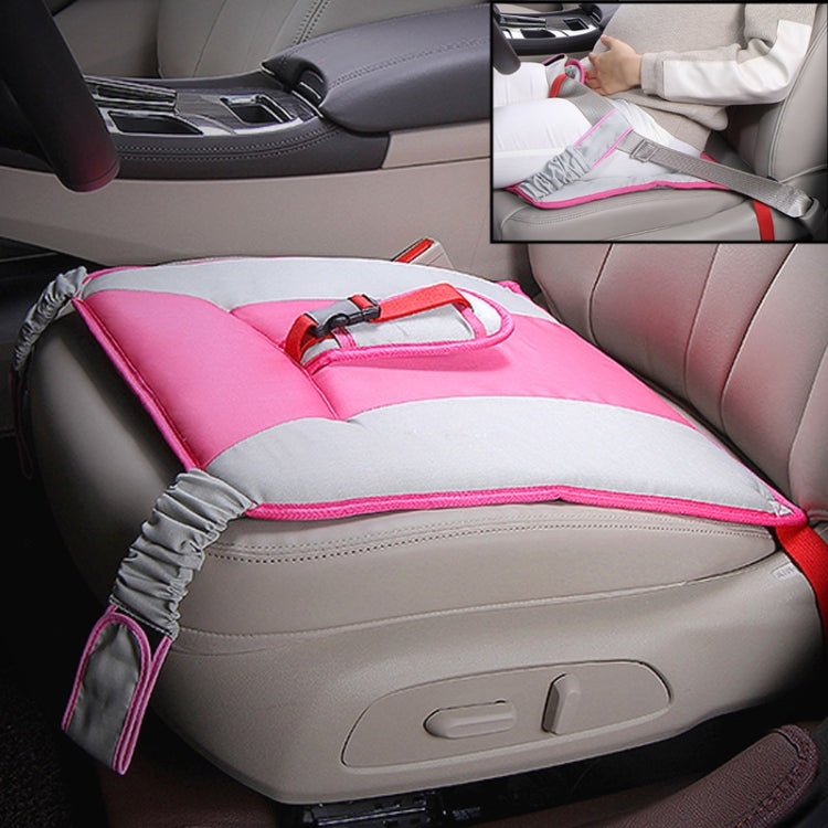 Pink car safety seat protective pad with clip back abdominal belt and shoulder strap