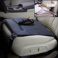 Dark blue car safety seat protective pad with clip back abdominal belt and straps