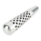 Chrome-look shift knob with perforated metal sleeve and rounded end cap