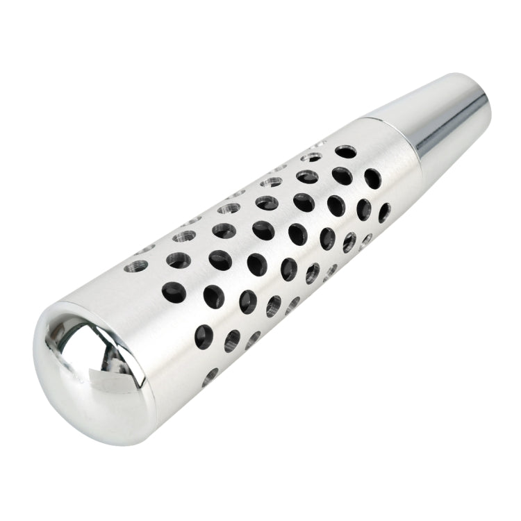 Chrome-look shift knob with perforated metal sleeve and rounded end cap