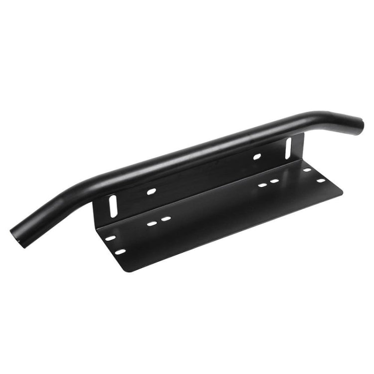 Black universal license plate bracket frame holder with curved top bar and mounting holes